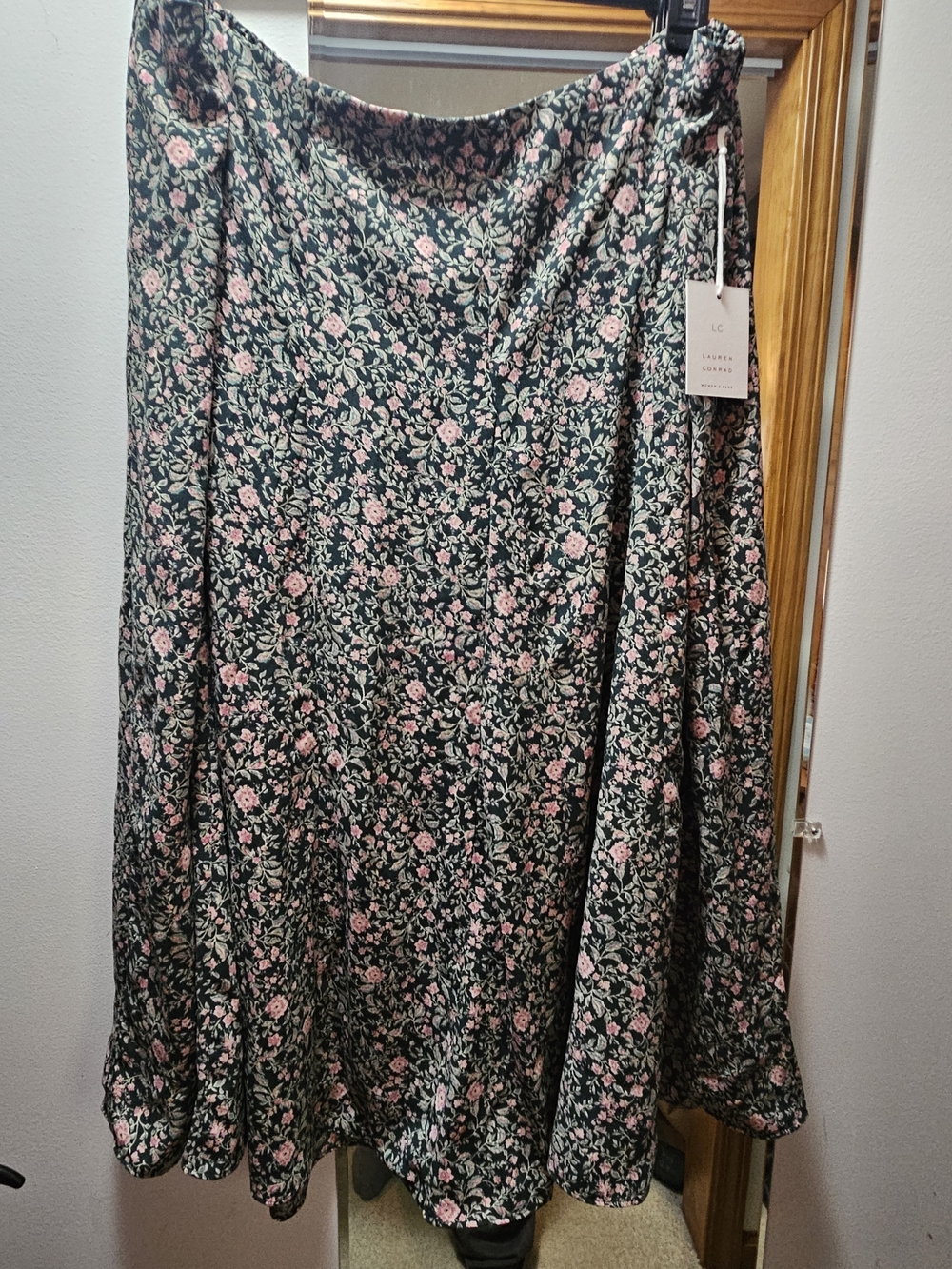 LC Lauren Conrad Green and Pink Floral Midi Skirt